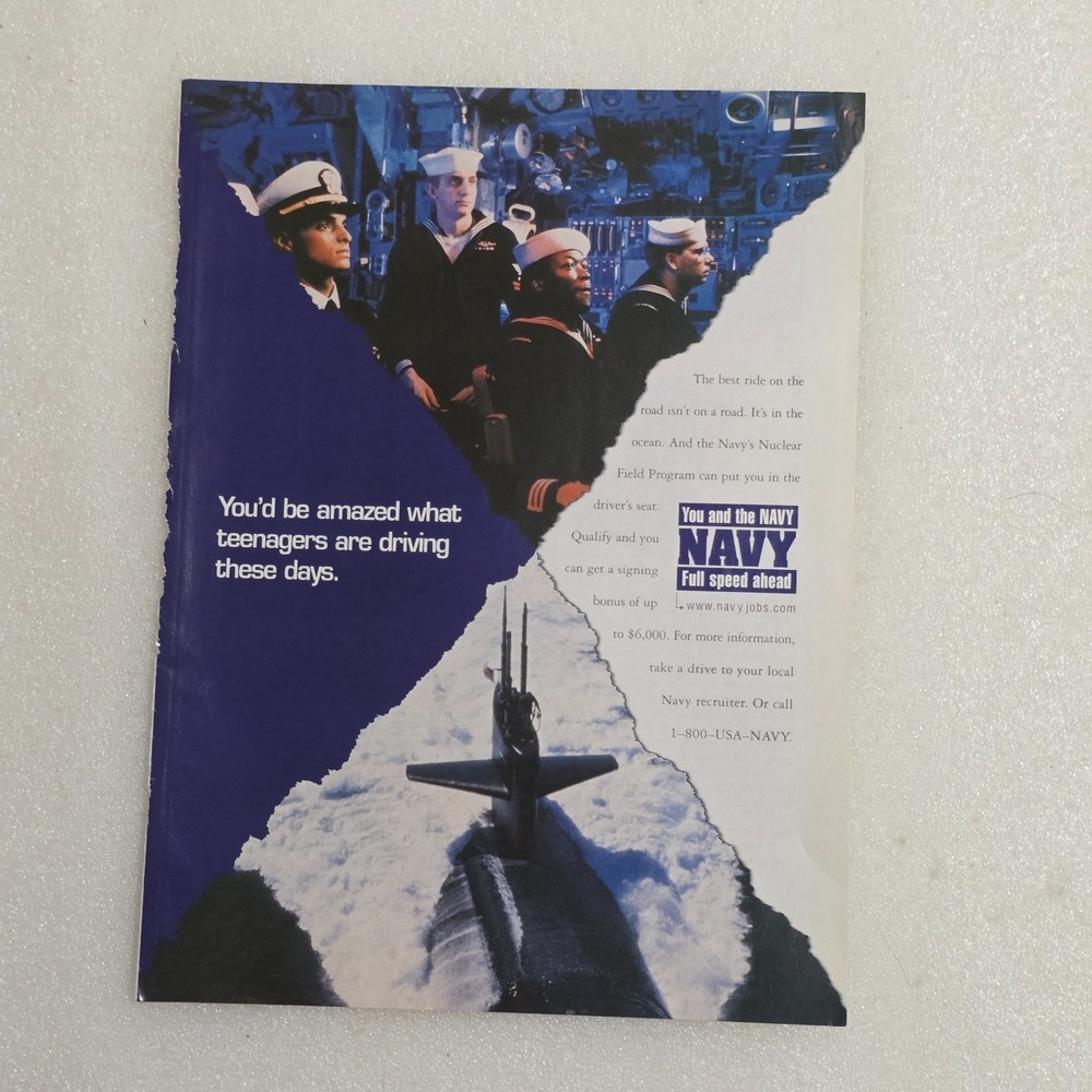 Vintage 1995 US Navy Print Ad Full Speed Ahead Submarine Recruitment 8x10